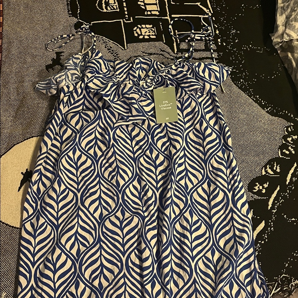 🌻 HOST PICK 🌻 🌊 Frill-Trimmed Blue & White H&M Summer Strappy Dress 🌊 - Picture 3 of 3